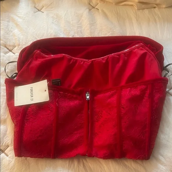 Forever 21 Vibrant Red Lace Corset Top - Picture 2 of 2